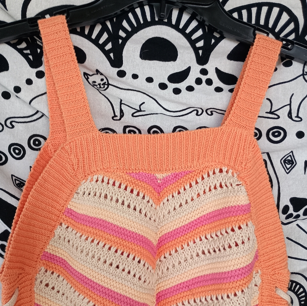 BCBG Orange Crochet Striped Lace Up Tank Top‎ - Picture 3 of 5
